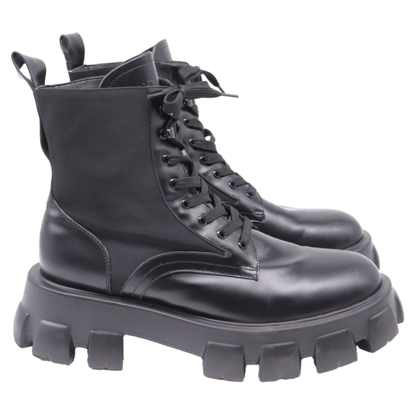 Men's Prada Monolith Combat Boots in Black Leather and Nylon