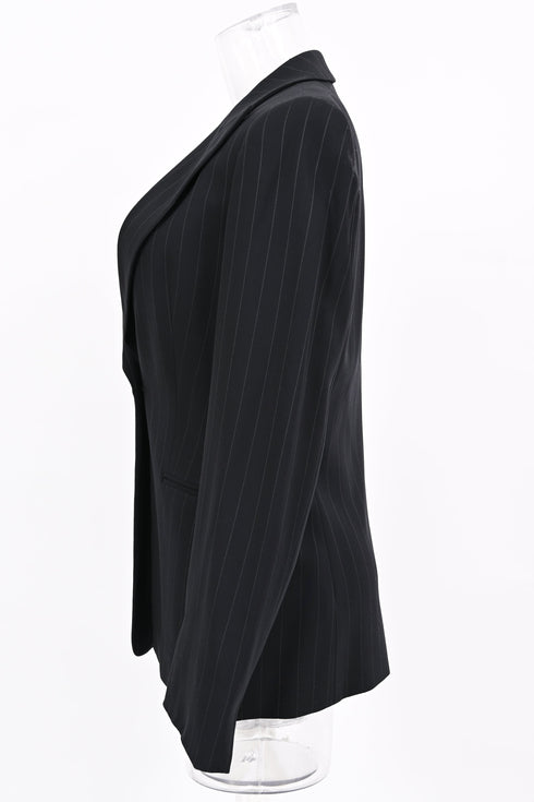 Women's Giorgio Armani Pinstripe Single-Breasted Blazer in Black Wool