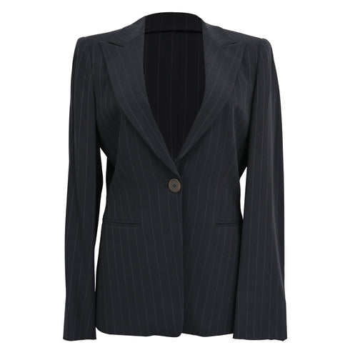 Women's Giorgio Armani Pinstripe Single-Breasted Blazer in Black Wool