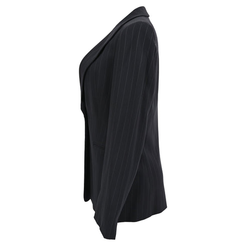 Women's Giorgio Armani Pinstripe Single-Breasted Blazer in Black Wool
