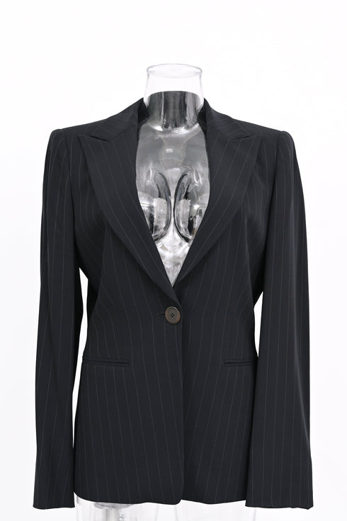 Women's Giorgio Armani Pinstripe Single-Breasted Blazer in Black Wool