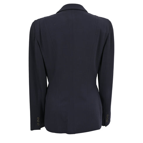 Women's Giorgio Armani Single-Breasted Blazer in Navy Blue Wool