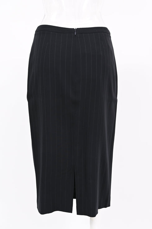 Women's Giorgio Armani Pinstripe Midi Pencil Skirt in Navy Blue Wool