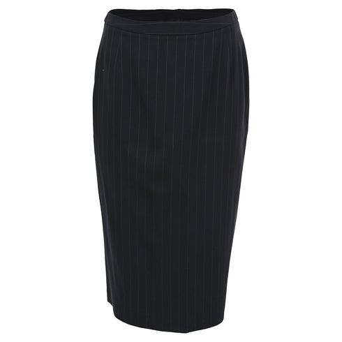 Women's Giorgio Armani Pinstripe Midi Pencil Skirt in Navy Blue Wool