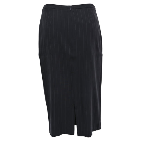 Women's Giorgio Armani Pinstripe Midi Pencil Skirt in Navy Blue Wool