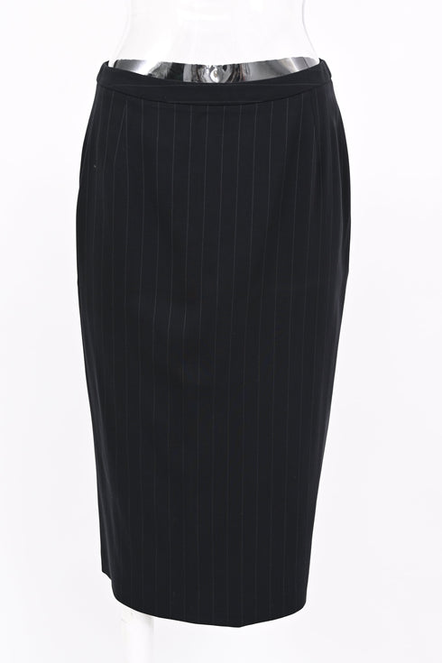 Women's Giorgio Armani Pinstripe Midi Pencil Skirt in Navy Blue Wool
