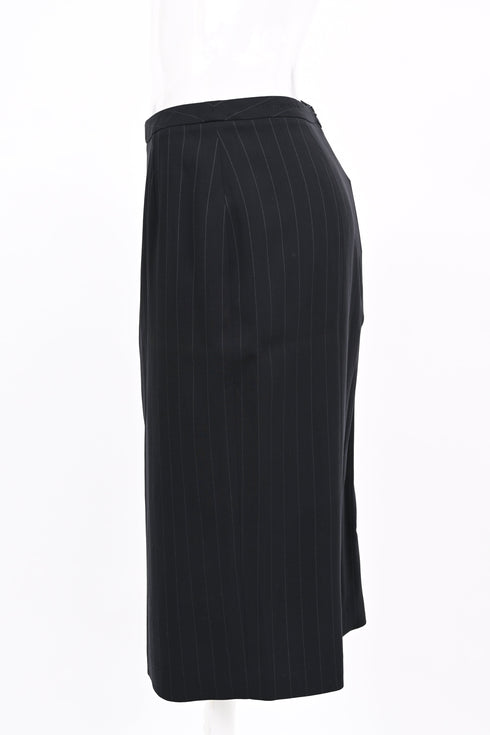 Women's Giorgio Armani Pinstripe Midi Pencil Skirt in Navy Blue Wool