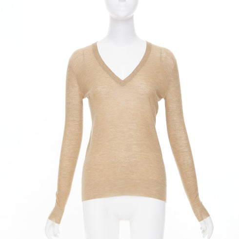 Women's JOSEPH 100% cashmere tan brown fine knit V neck sweater XS