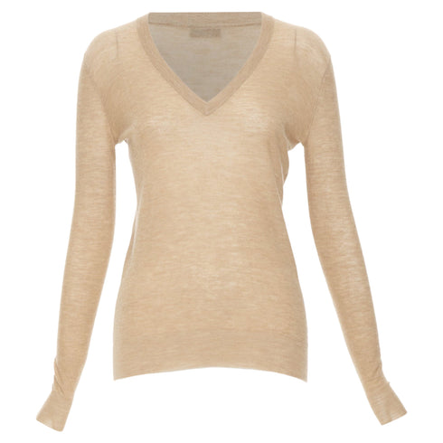 Women's JOSEPH 100% cashmere tan brown fine knit V neck sweater XS