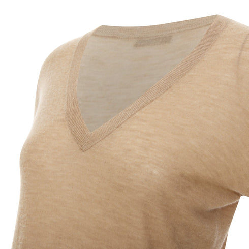 Women's JOSEPH 100% cashmere tan brown fine knit V neck sweater XS