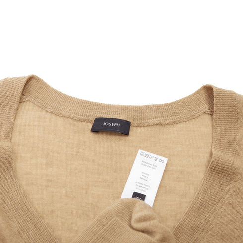 Women's JOSEPH 100% cashmere tan brown fine knit V neck sweater XS