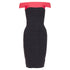 Women's HERVE LEGER red colorblock off shoulder bandage bodycon cocktail dress XXS
