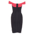 Women's HERVE LEGER red colorblock off shoulder bandage bodycon cocktail dress XXS