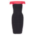 Women's HERVE LEGER red colorblock off shoulder bandage bodycon cocktail dress XXS