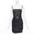 Women's ALEXANDER WANG black lambskin leather Sequin Goddess ruched dress US4 S