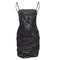 Women's ALEXANDER WANG black lambskin leather Sequin Goddess ruched dress US4 S