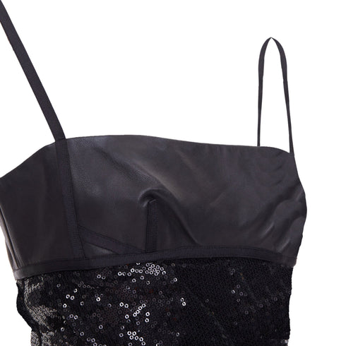 Women's ALEXANDER WANG black lambskin leather Sequin Goddess ruched dress US4 S