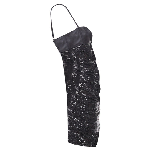 Women's ALEXANDER WANG black lambskin leather Sequin Goddess ruched dress US4 S