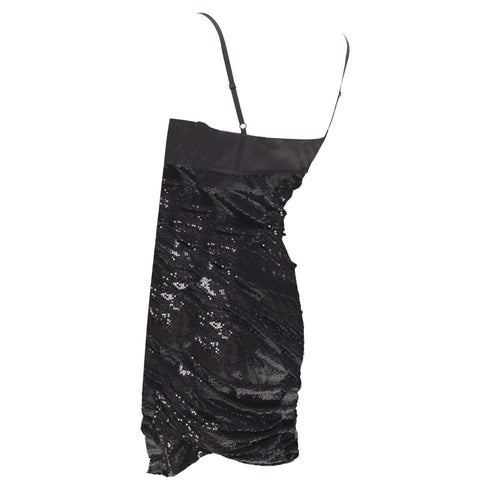 Women's ALEXANDER WANG black lambskin leather Sequin Goddess ruched dress US4 S