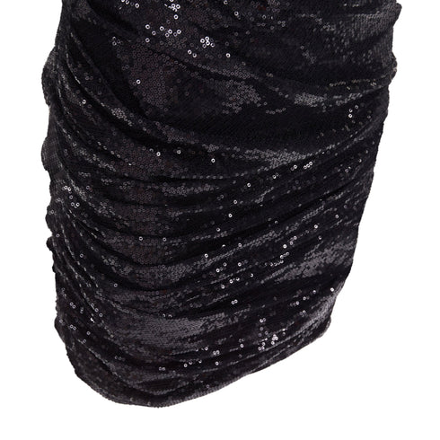 Women's ALEXANDER WANG black lambskin leather Sequin Goddess ruched dress US4 S