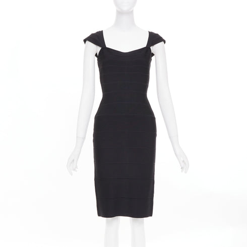 Women's HERVE LEGER Kristen black bandage sculpted shoulder open side bodycon dress S