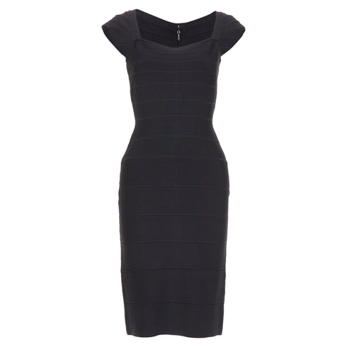 Women's HERVE LEGER Kristen black bandage sculpted shoulder open side bodycon dress S