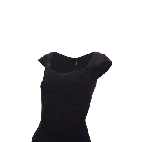 Women's HERVE LEGER Kristen black bandage sculpted shoulder open side bodycon dress S