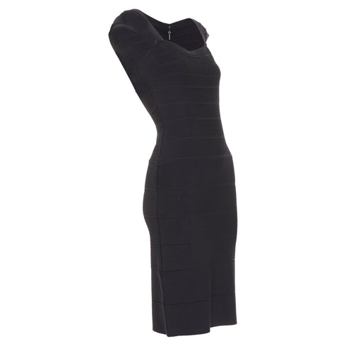 Women's HERVE LEGER Kristen black bandage sculpted shoulder open side bodycon dress S