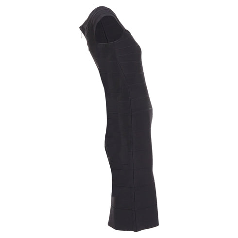 Women's HERVE LEGER Kristen black bandage sculpted shoulder open side bodycon dress S