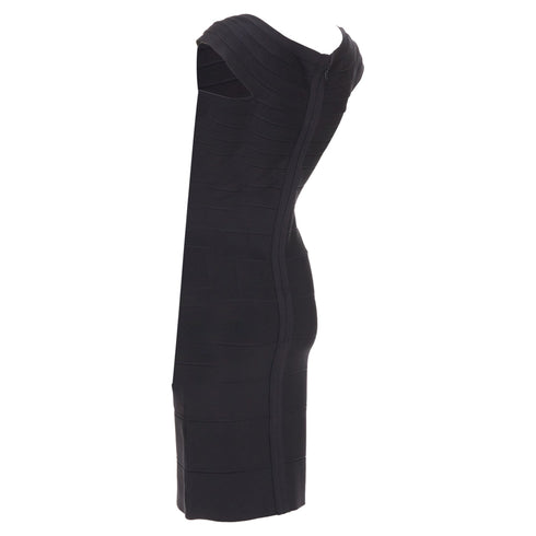 Women's HERVE LEGER Kristen black bandage sculpted shoulder open side bodycon dress S