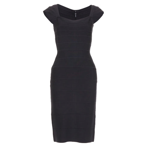 Women's HERVE LEGER Kristen black bandage sculpted shoulder open side bodycon dress S