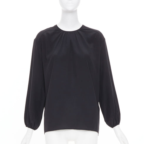 Women's JOSEPH black gathered neck pleated long sleeve casual fluid silk blouse FR32 XXS