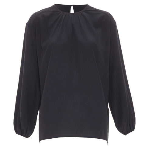 Women's JOSEPH black gathered neck pleated long sleeve casual fluid silk blouse FR32 XXS