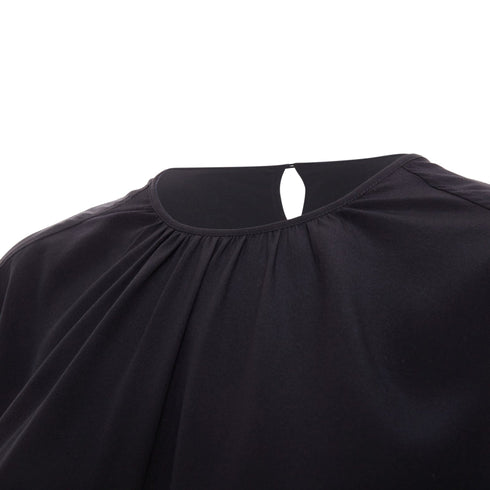 Women's JOSEPH black gathered neck pleated long sleeve casual fluid silk blouse FR32 XXS