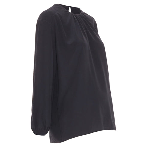 Women's JOSEPH black gathered neck pleated long sleeve casual fluid silk blouse FR32 XXS