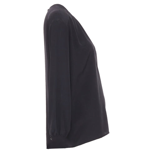 Women's JOSEPH black gathered neck pleated long sleeve casual fluid silk blouse FR32 XXS