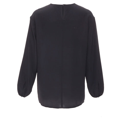 Women's JOSEPH black gathered neck pleated long sleeve casual fluid silk blouse FR32 XXS