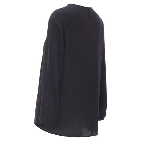 Women's JOSEPH black gathered neck pleated long sleeve casual fluid silk blouse FR32 XXS