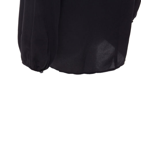 Women's JOSEPH black gathered neck pleated long sleeve casual fluid silk blouse FR32 XXS
