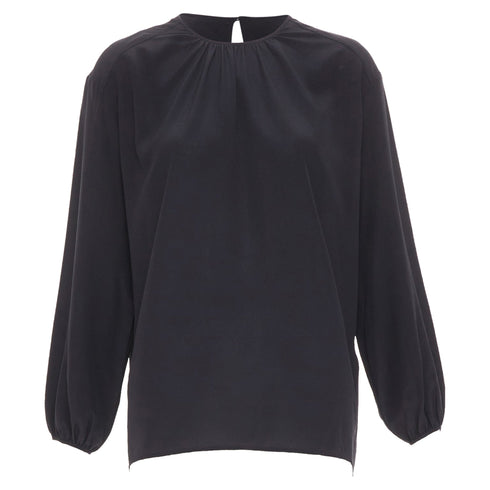 Women's JOSEPH black gathered neck pleated long sleeve casual fluid silk blouse FR32 XXS
