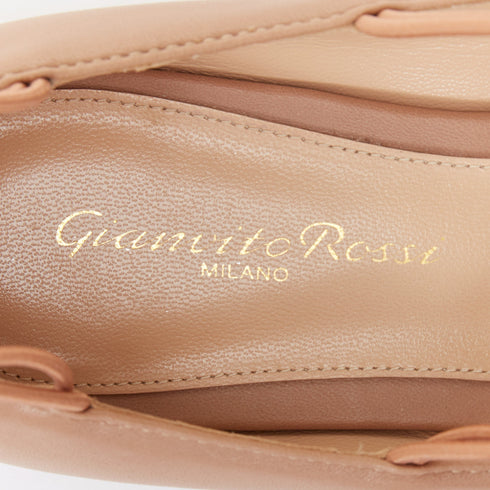 Women's GIANVITO ROSSI nude leather button multi strap pointed ballerina flats EU37.5