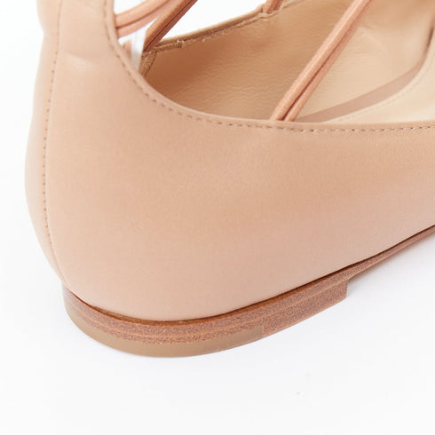 Women's GIANVITO ROSSI nude leather button multi strap pointed ballerina flats EU37.5