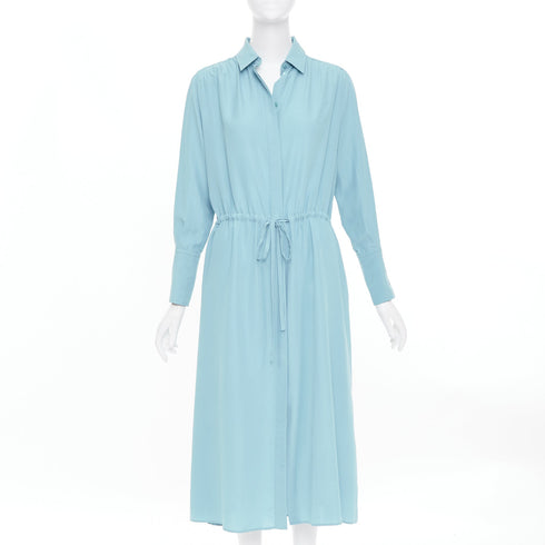 Women's Joseph Blue Silk Drawstring Long Sleeve Shirt Dress