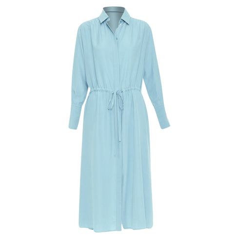Women's Joseph Blue Silk Drawstring Long Sleeve Shirt Dress