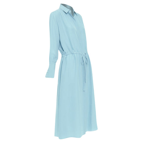 Women's Joseph Blue Silk Drawstring Long Sleeve Shirt Dress