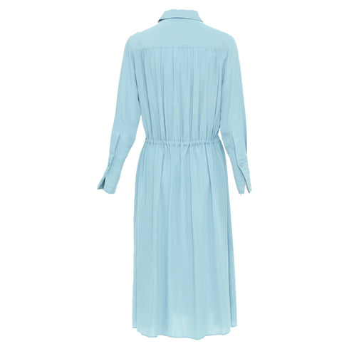 Women's Joseph Blue Silk Drawstring Long Sleeve Shirt Dress