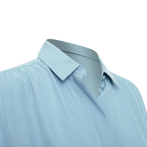 Women's Joseph Blue Silk Drawstring Long Sleeve Shirt Dress