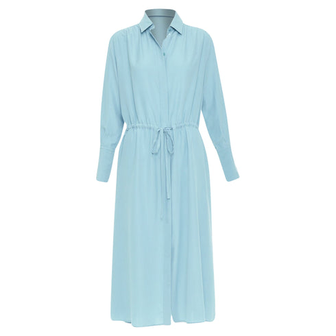 Women's Joseph Blue Silk Drawstring Long Sleeve Shirt Dress