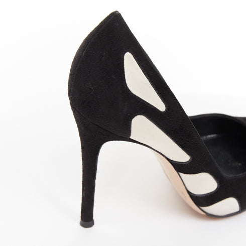 Women's Gianvito Rossi Black Suede White Leather Wavy Pumps
