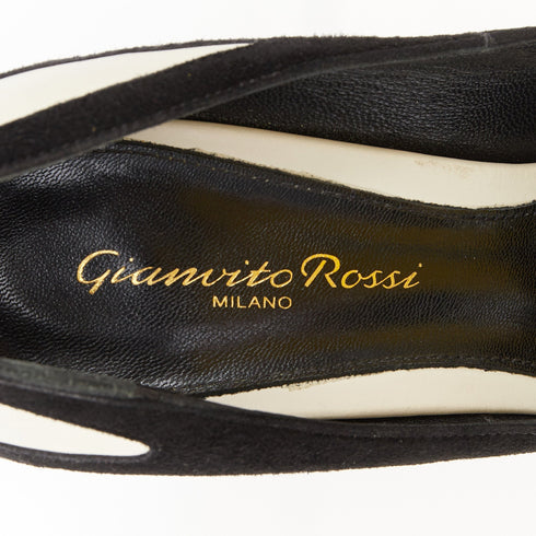 Women's Gianvito Rossi Black Suede White Leather Wavy Pumps